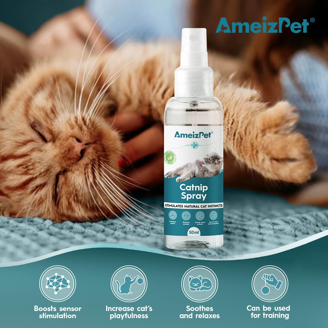 AmeizPet Catnip Spray on a cat toy to refresh playtime