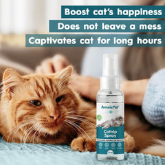 AmeizPet Catnip Spray applied to a scratching post for renewed exploration