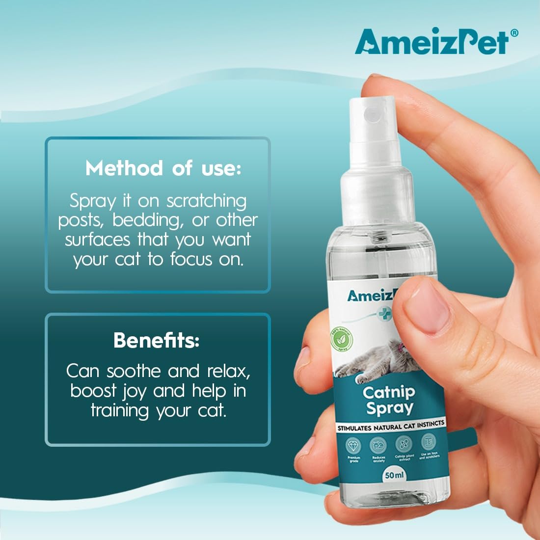 AmeizPet Catnip Spray used on toys to invite interest during play