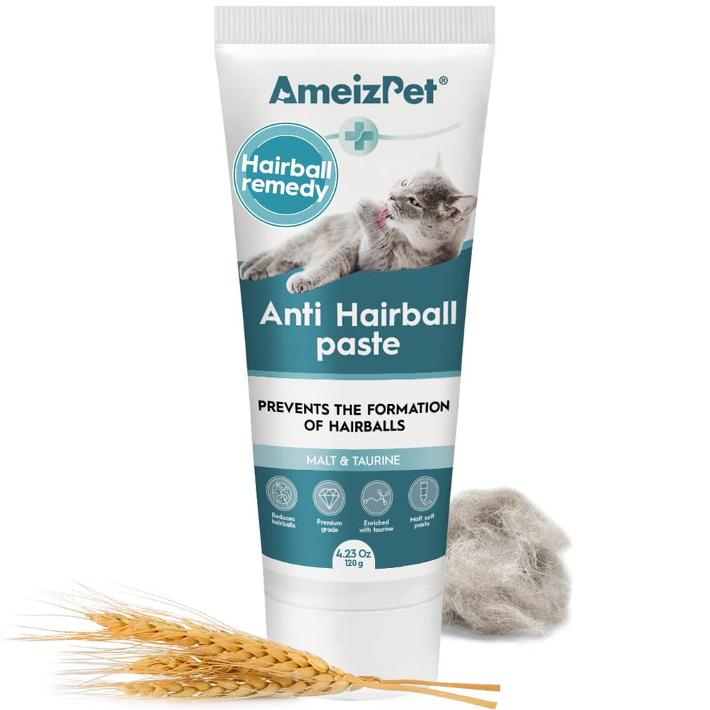 AmeizPet Hairball Remedy bottle for stress-free cat care and hairball support.