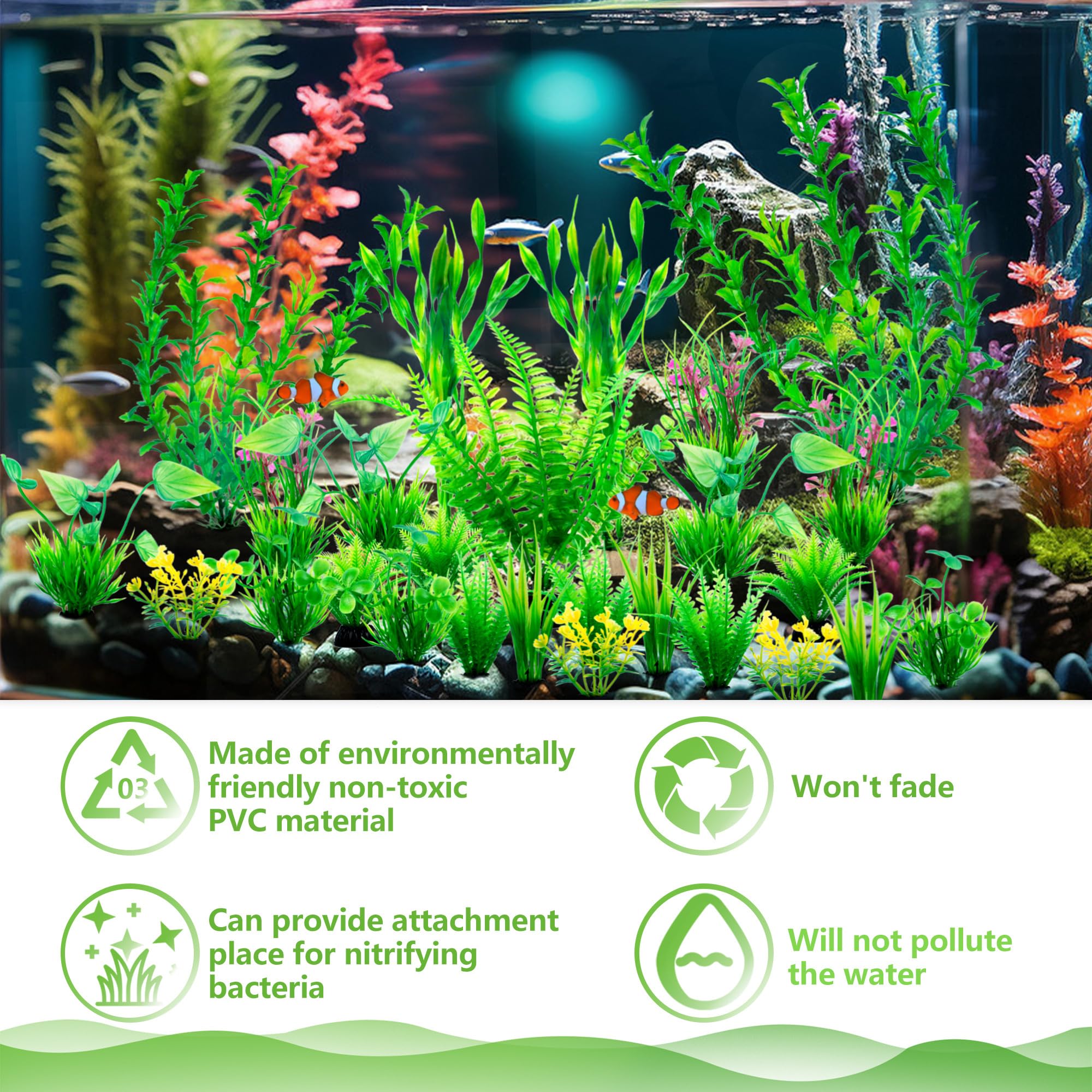 Ameliade aquarium artificial green plants durable plastic material resists wilting