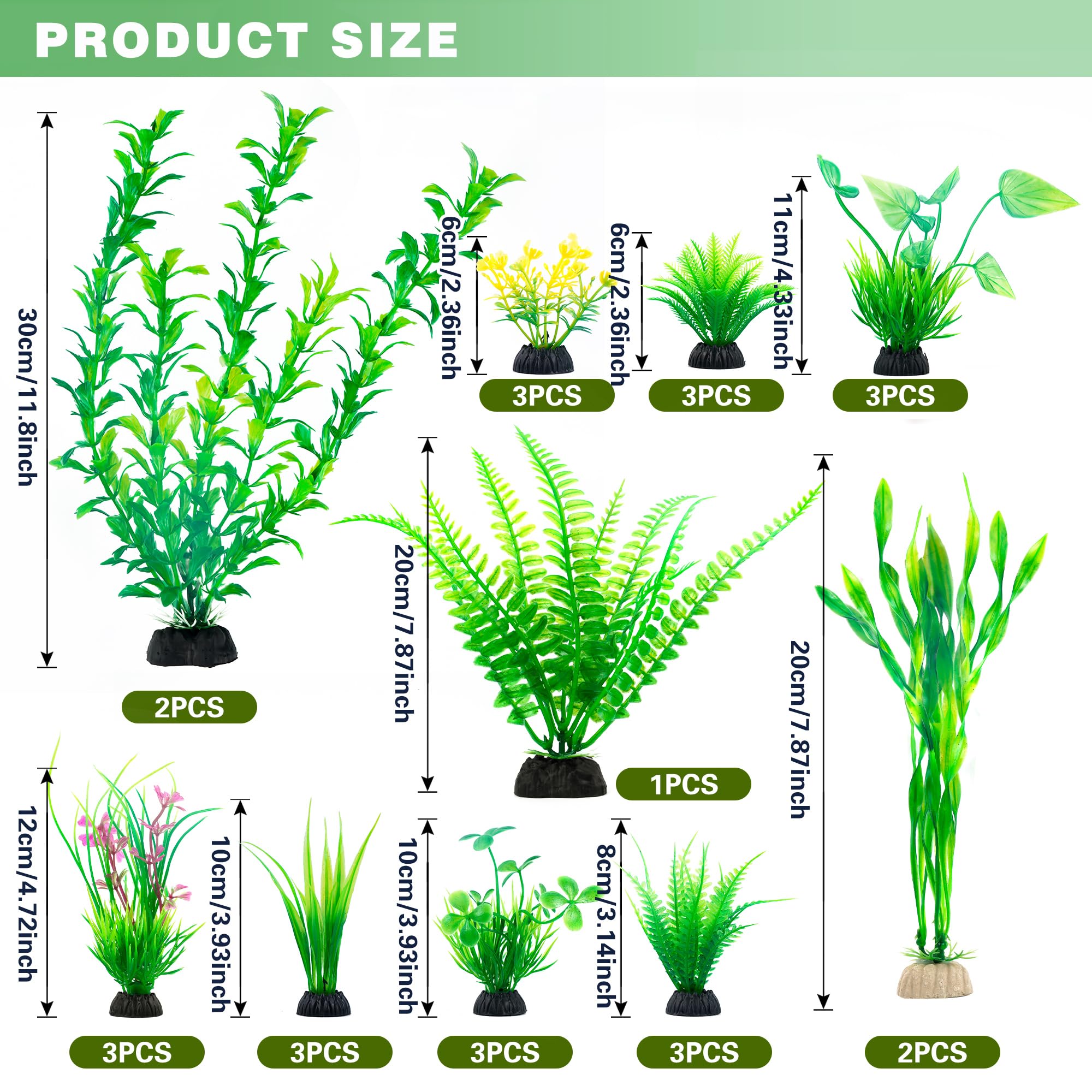 Ameliade aquarium artificial green plants varied heights collection adds depth and hiding spots