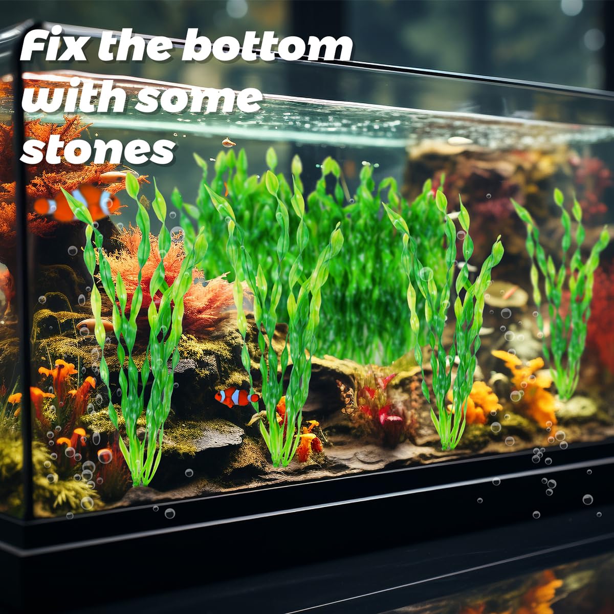 Ameliade seaweed decor 12in in-tank installed visually natural and durable.