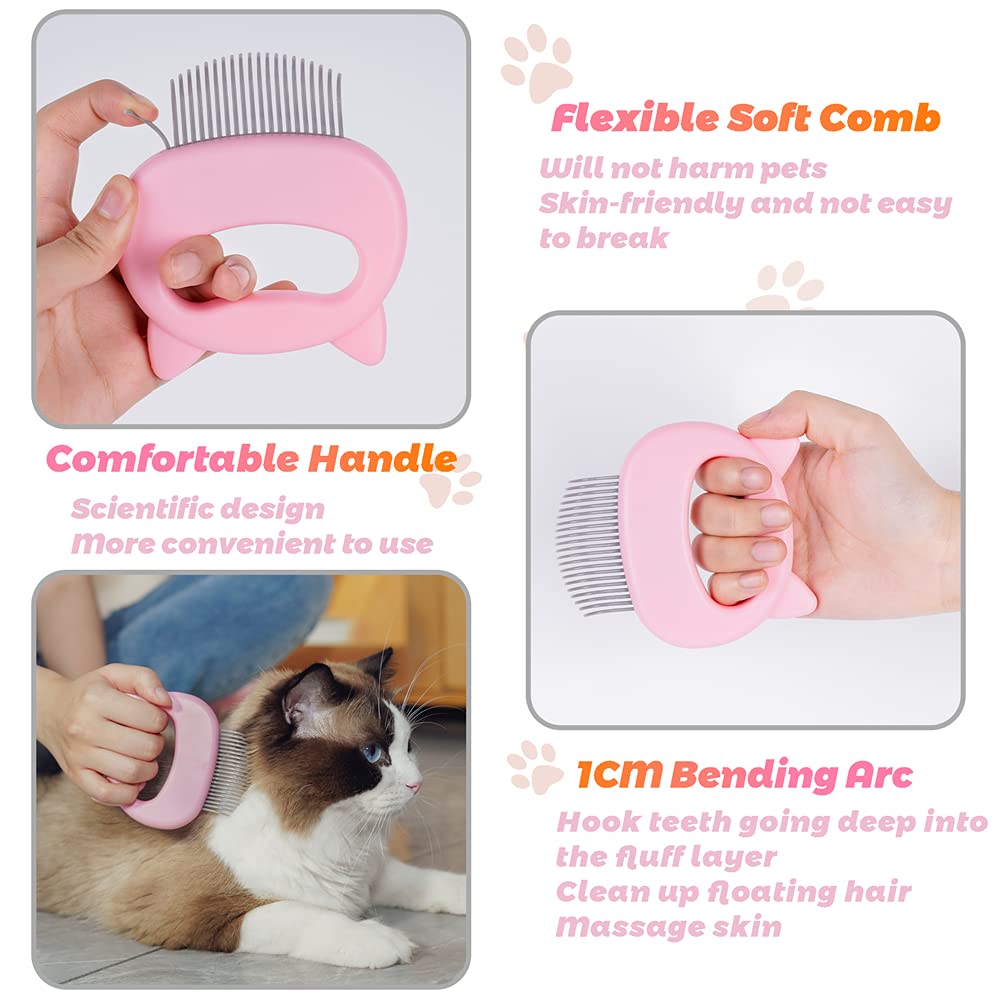 Ameliade Cat Comb close-up ergonomic half-arc handle for easy grooming