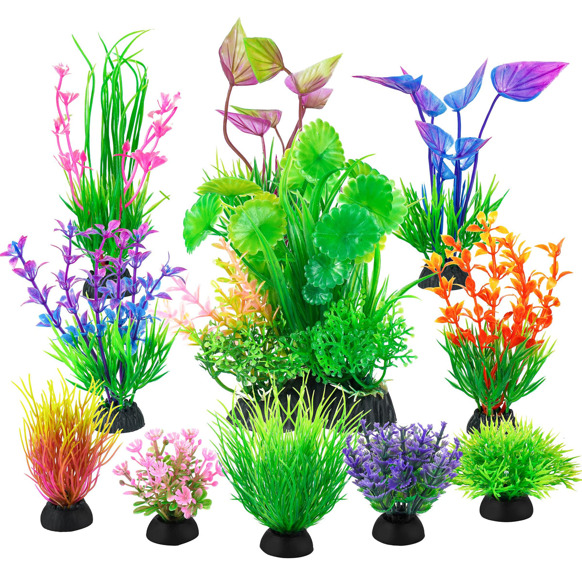 Ameliade fish tank decorations with 11-piece plastic grass plants for natural-looking habitat
