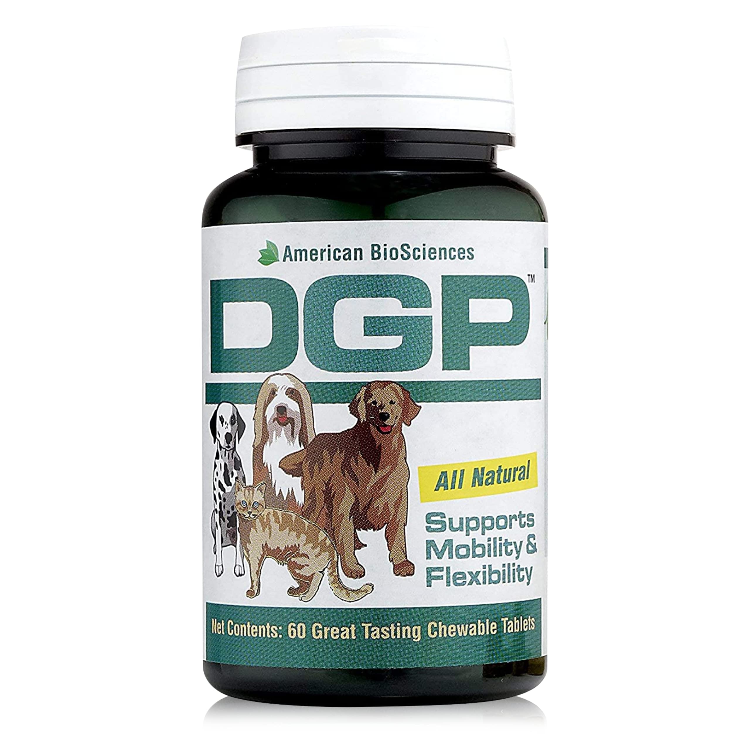 American BioSciences DGP chewable tablets bottle for dog joint support.