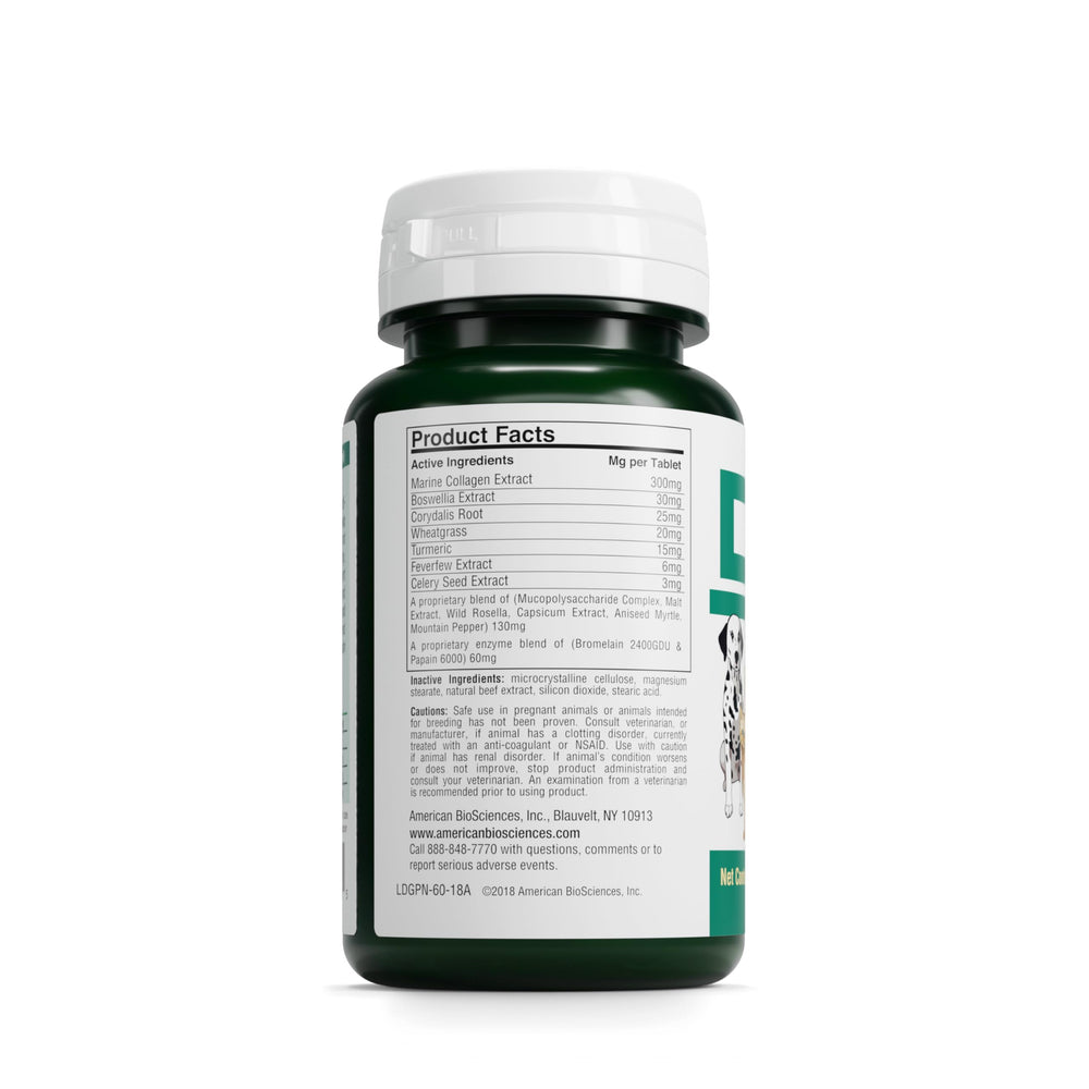 American BioSciences DGP hip-joint-support-bottle demonstrates vet-formulated joint care.