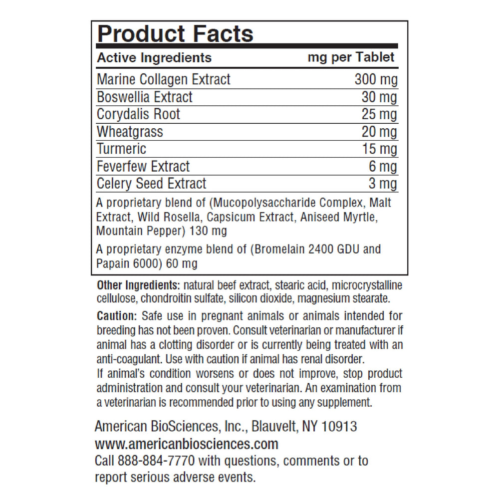 American BioSciences DGP label close-up highlighting turmeric and boswellia for joints.