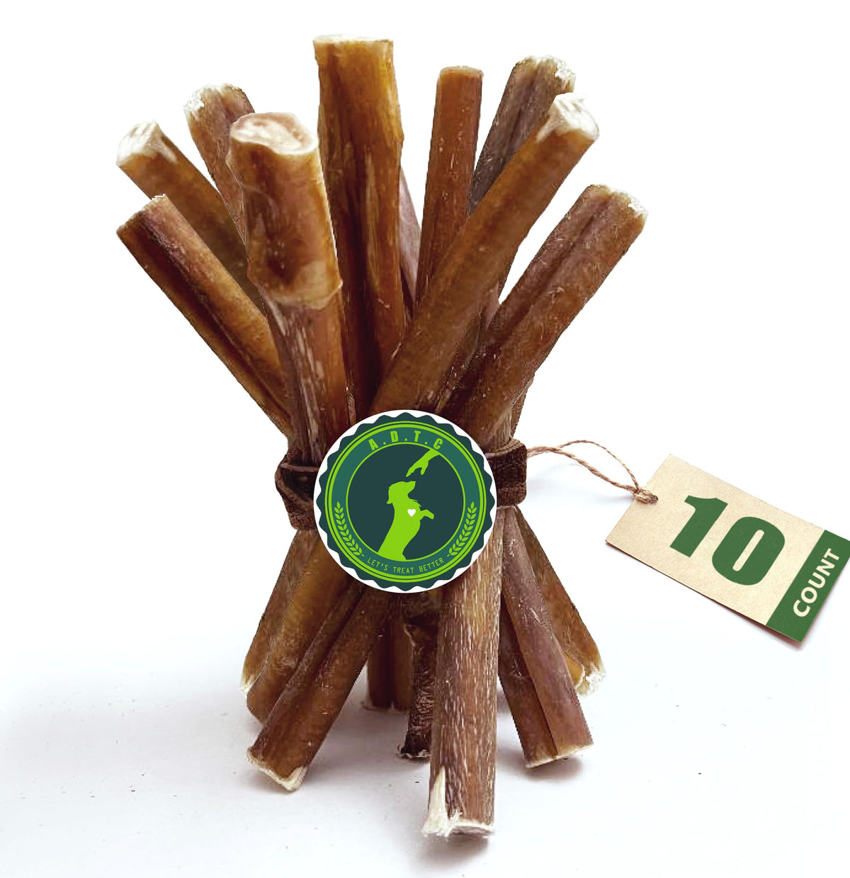 American Dog Treat Company bully sticks 6-inch pack; natural beef chew promotes dental care.