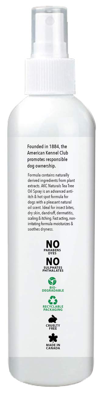 American Kennel Club Naturals Tea Tree Oil Spray applied to a dog's coat for moisturized skin