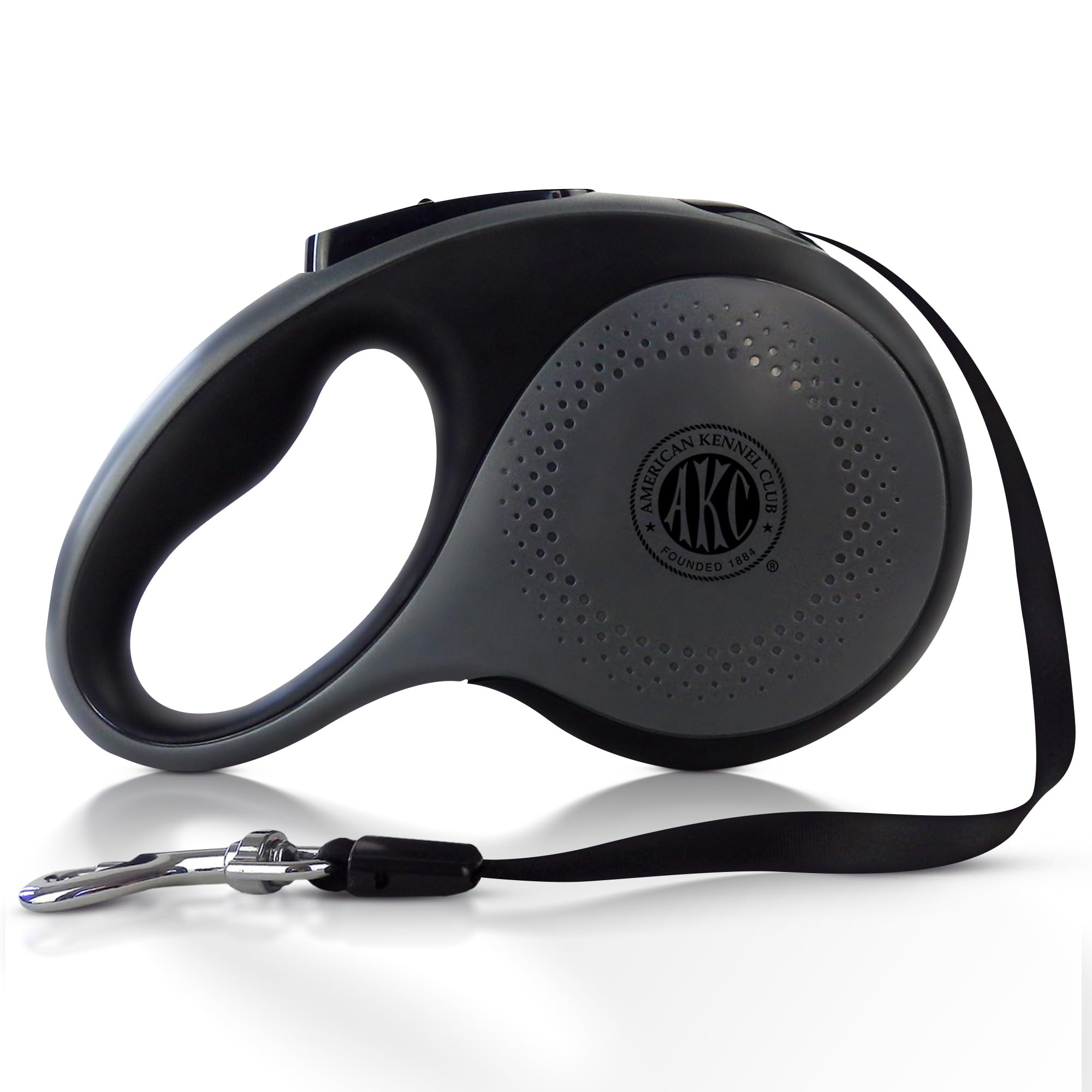 American Kennel Club retractable leash with extended reach enables safe, controlled exploration.