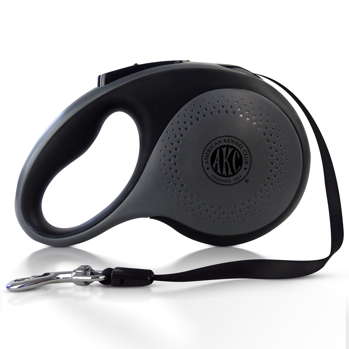 American Kennel Club retractable leash with extended reach enables safe, controlled exploration.