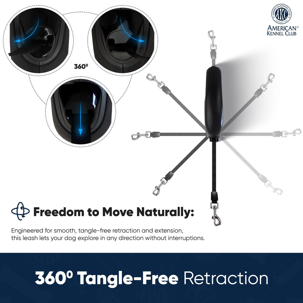 American Kennel Club retractable leash includes a 360-degree swivel clip to prevent tangles.