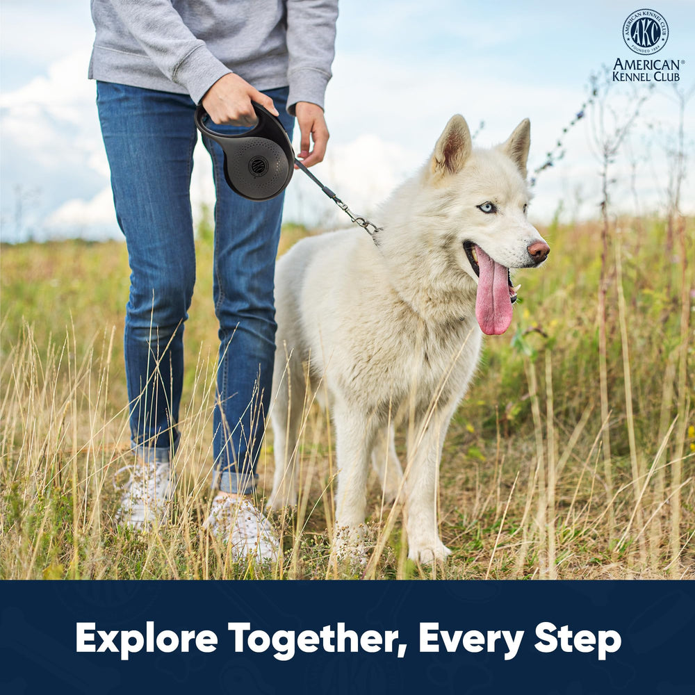 American Kennel Club retractable leash supports dogs up to 110 lbs for versatile use.