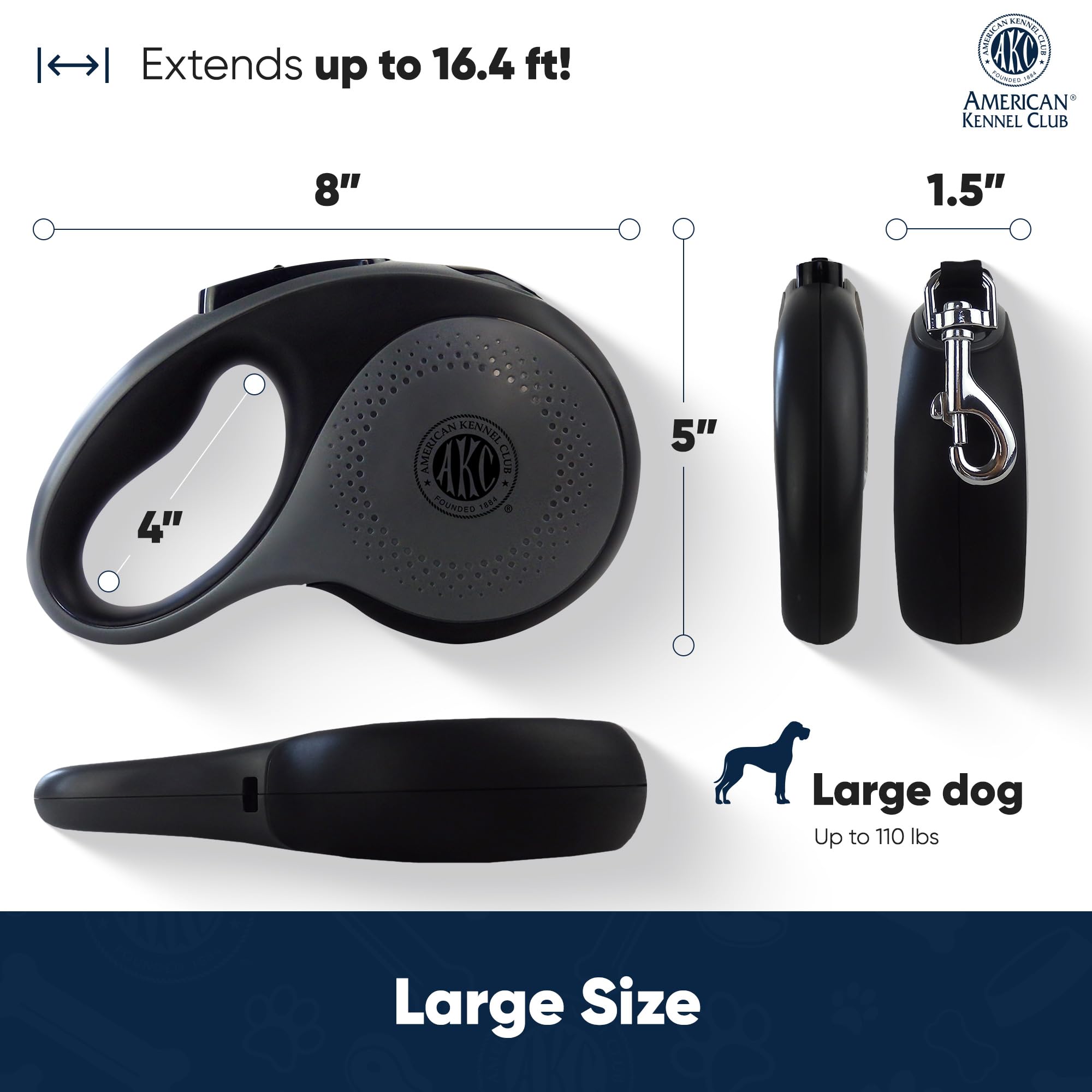 American Kennel Club retractable leash in-use on a walk emphasizes safe, controlled outdoor walks.