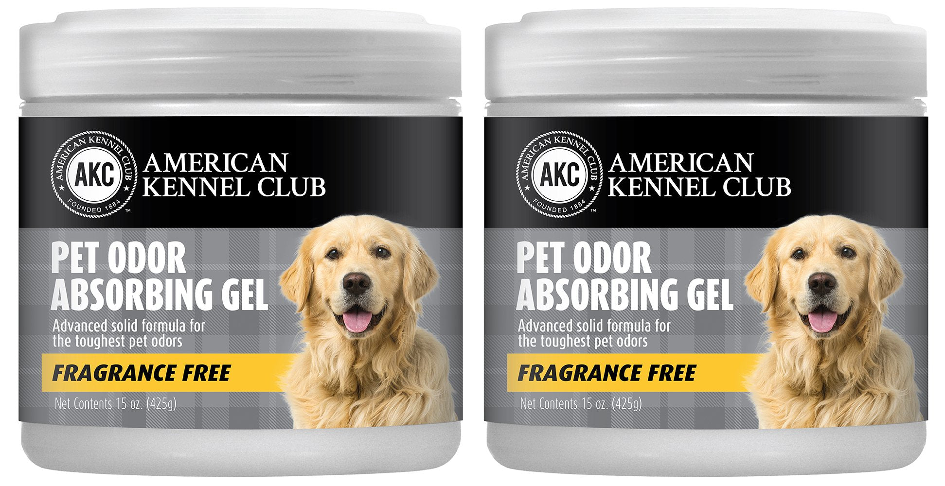 American Kennel Club Smells Begone gel canister front view for long-lasting pet odor control.