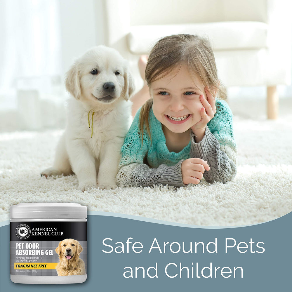 American Kennel Club Smells Begone gel on kitchen counter neutralizes everyday pet odors.
