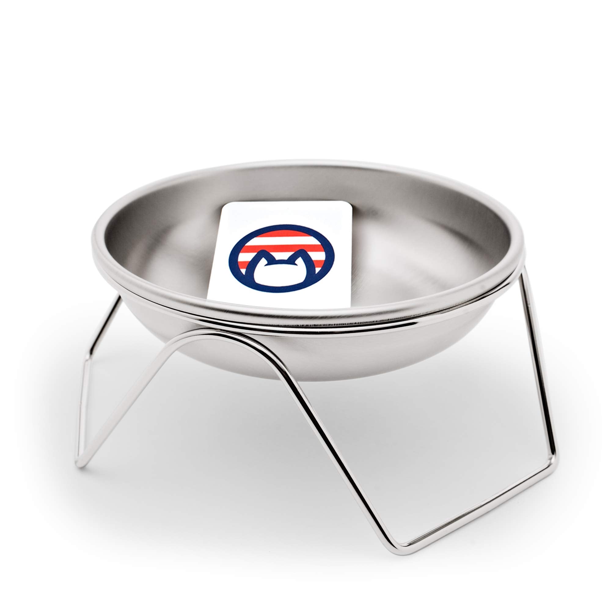 Americat raised feeder stand showcases a comfy mealtime with elevated bowls.