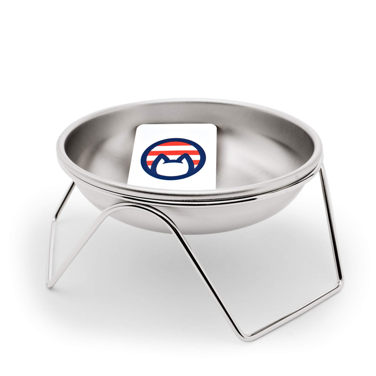 Americat raised feeder stand showcases a comfy mealtime with elevated bowls.