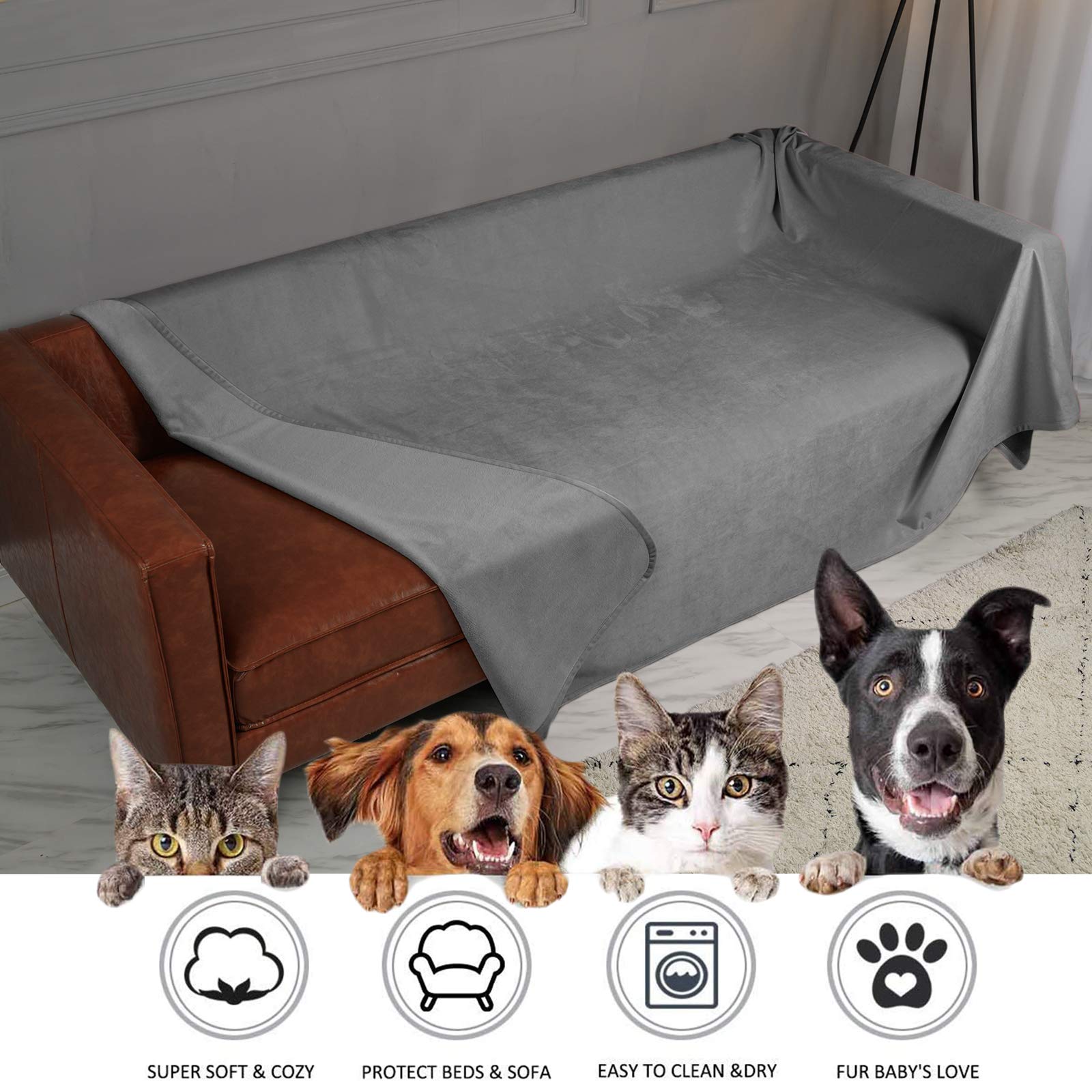 Ameritex pet bed blanket on sofa demonstrates durable protection during playtime