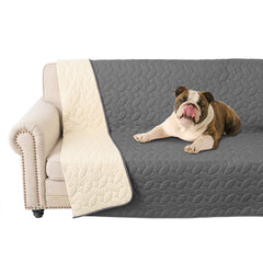 Ameritex pet bed cover on sofa showing waterproof protection for spills