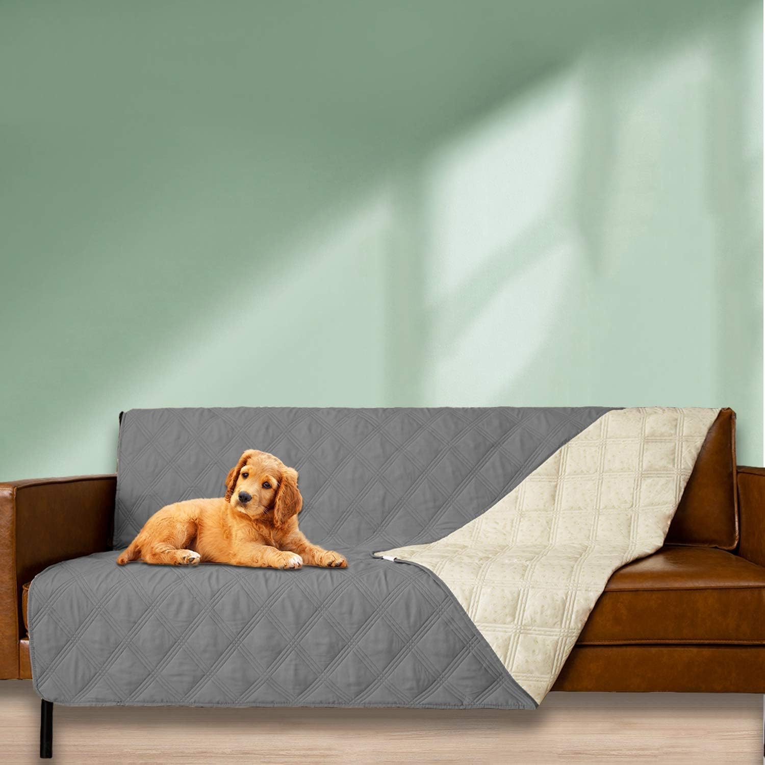 Ameritex waterproof dog bed cover beige pairs with decor.