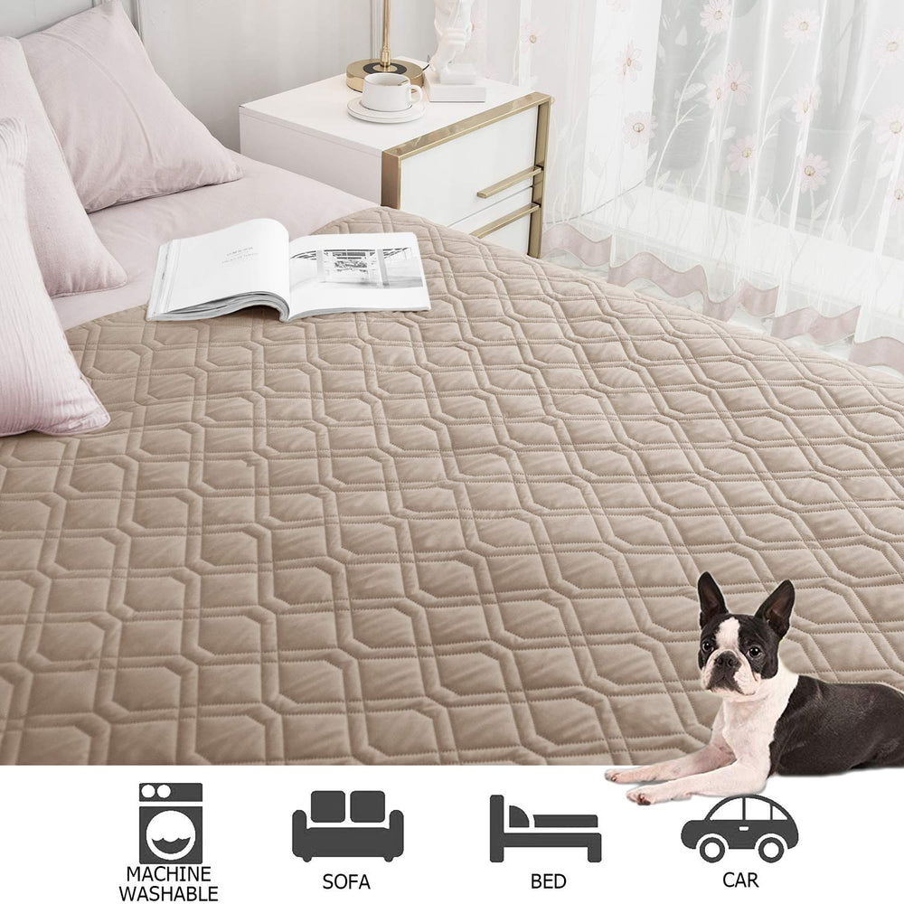 Ameritex dog cover on couch captures fur and dirt protection.