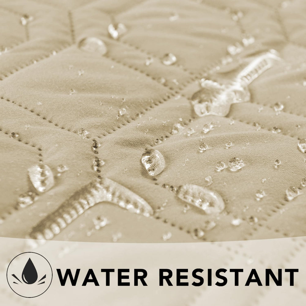 Ameritex waterproof furniture cover shows two colors to match home decor.