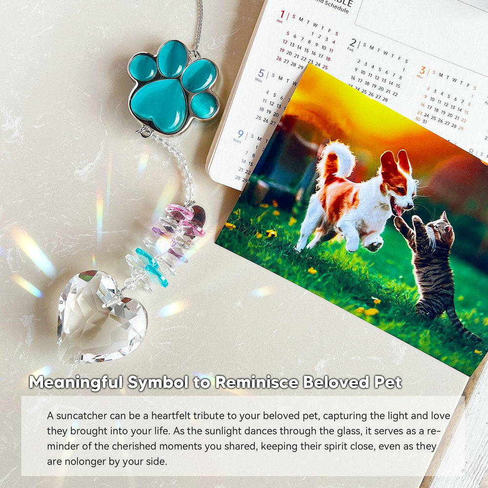 Amethuartz Pet Memorial Suncatcher 40mm crystal sphere shines prismatic rainbows in sun.