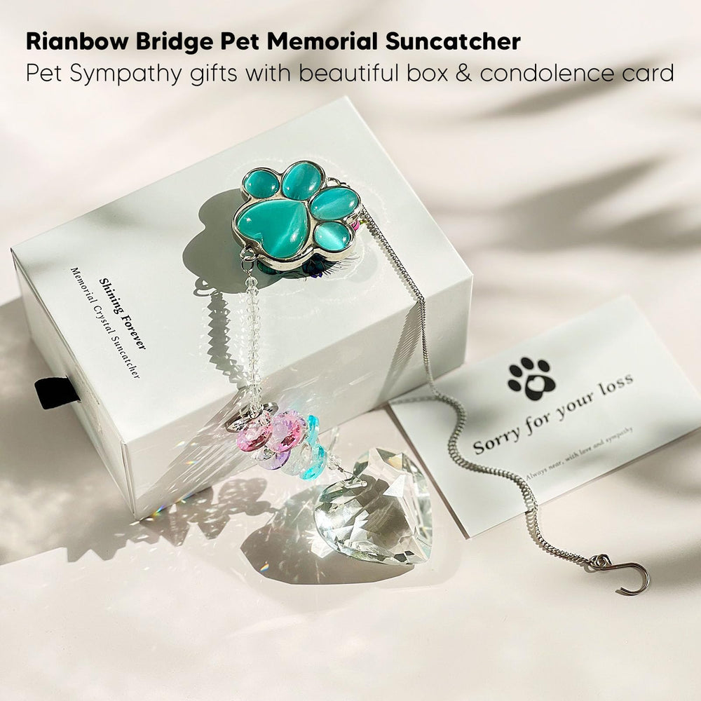 Amethuartz Pet Memorial Suncatcher cat-eye paw creates comforting glitter in sunlight.