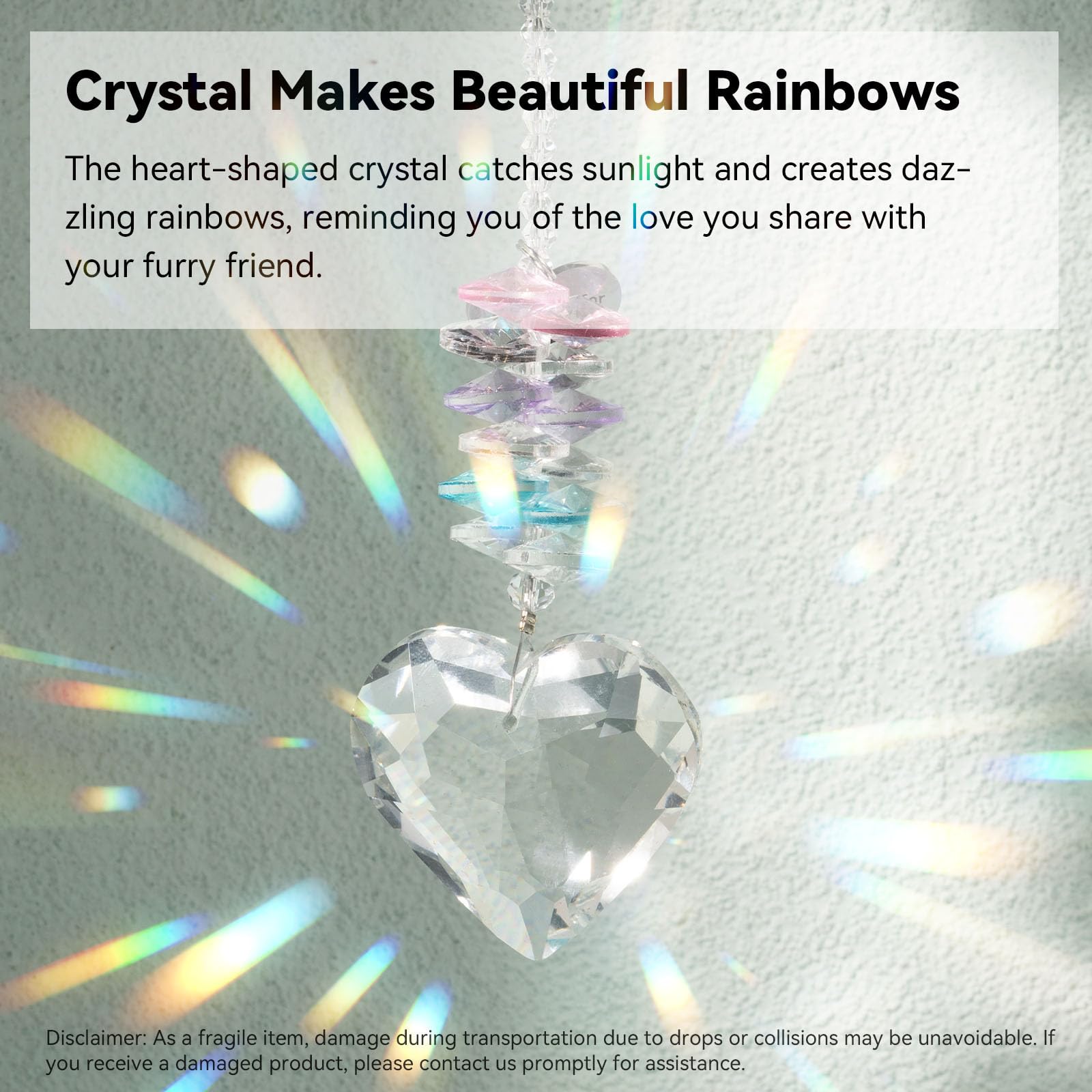 Amethuartz Pet Memorial Suncatcher crown diamonds form rainbow spectrum around paw charm.