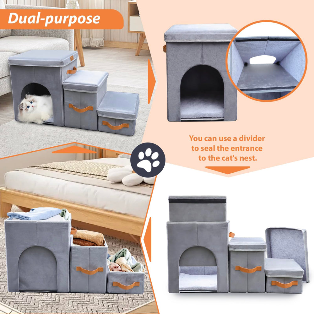 AMFIYQ 3in1 pet stairs: integrated stairs and storage for tidy homes.