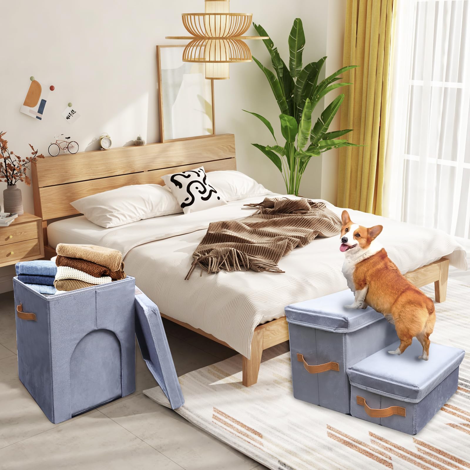 AMFIYQ hidden kennel condo: cozy hideaway inside the stairs.