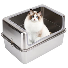 Amibud stainless steel cat litter box with metal lid showcasing durable design for daily use