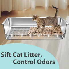 Amibud stainless steel sifting litter box base with moisture collection suited for pine pellets