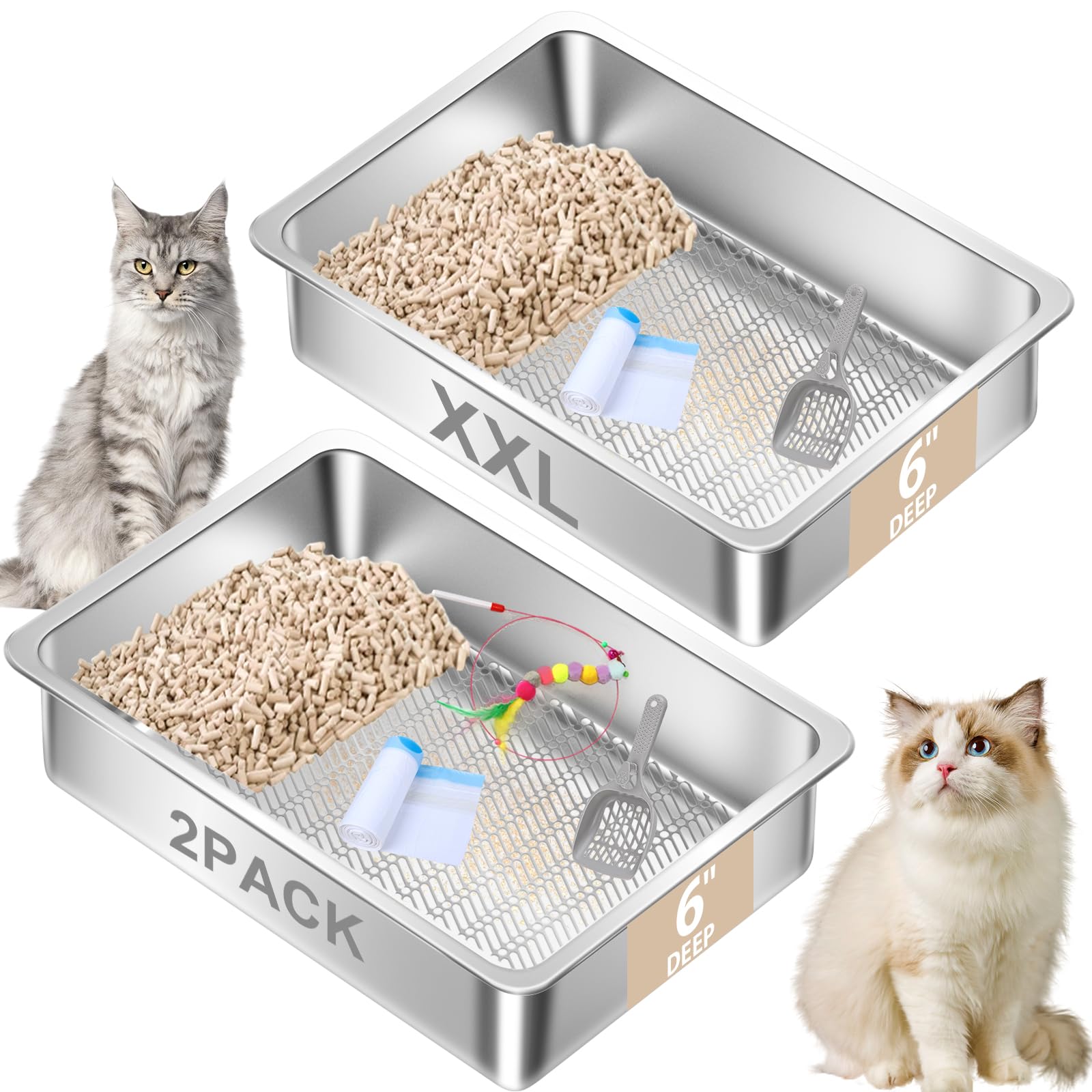 Amibud stainless steel sifting litter box front view shows durable XL design