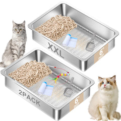 Amibud stainless steel sifting litter box front view shows durable XL design