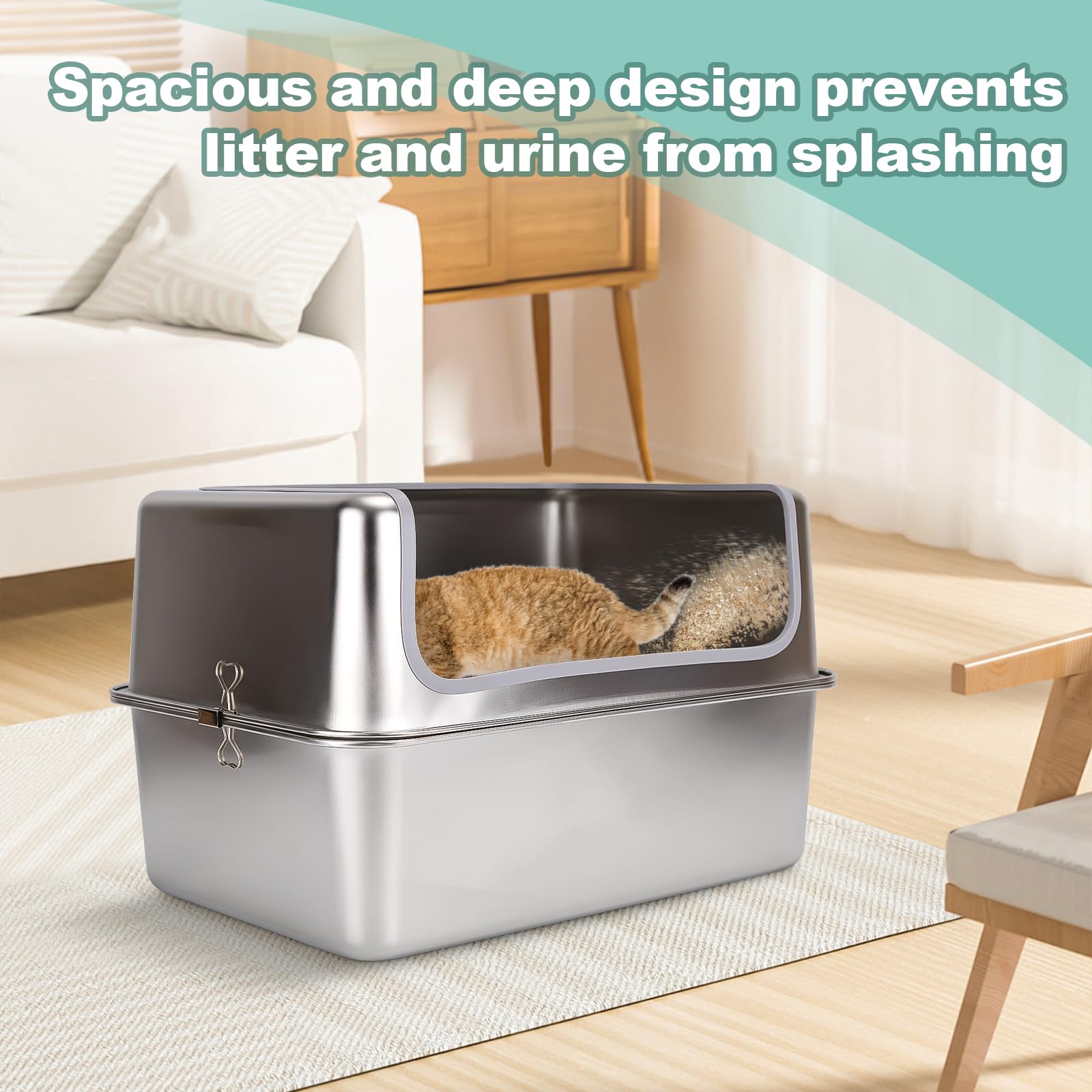 Amibud stainless steel litter box leak-proof base prevents spills