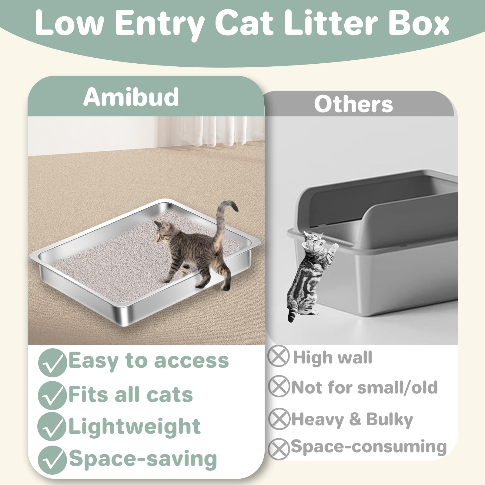 Amibud two-pack stainless steel litter box demonstrates value and durability.