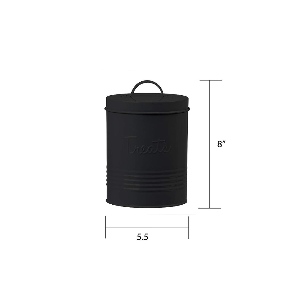 Amici Pet retro storage jar side profile highlights modern metal motif for home decor integration.