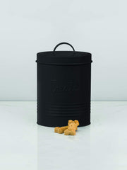 Amici Pet retro canister lid closed emphasizes 72-ounce capacity for easy pet treat storage.