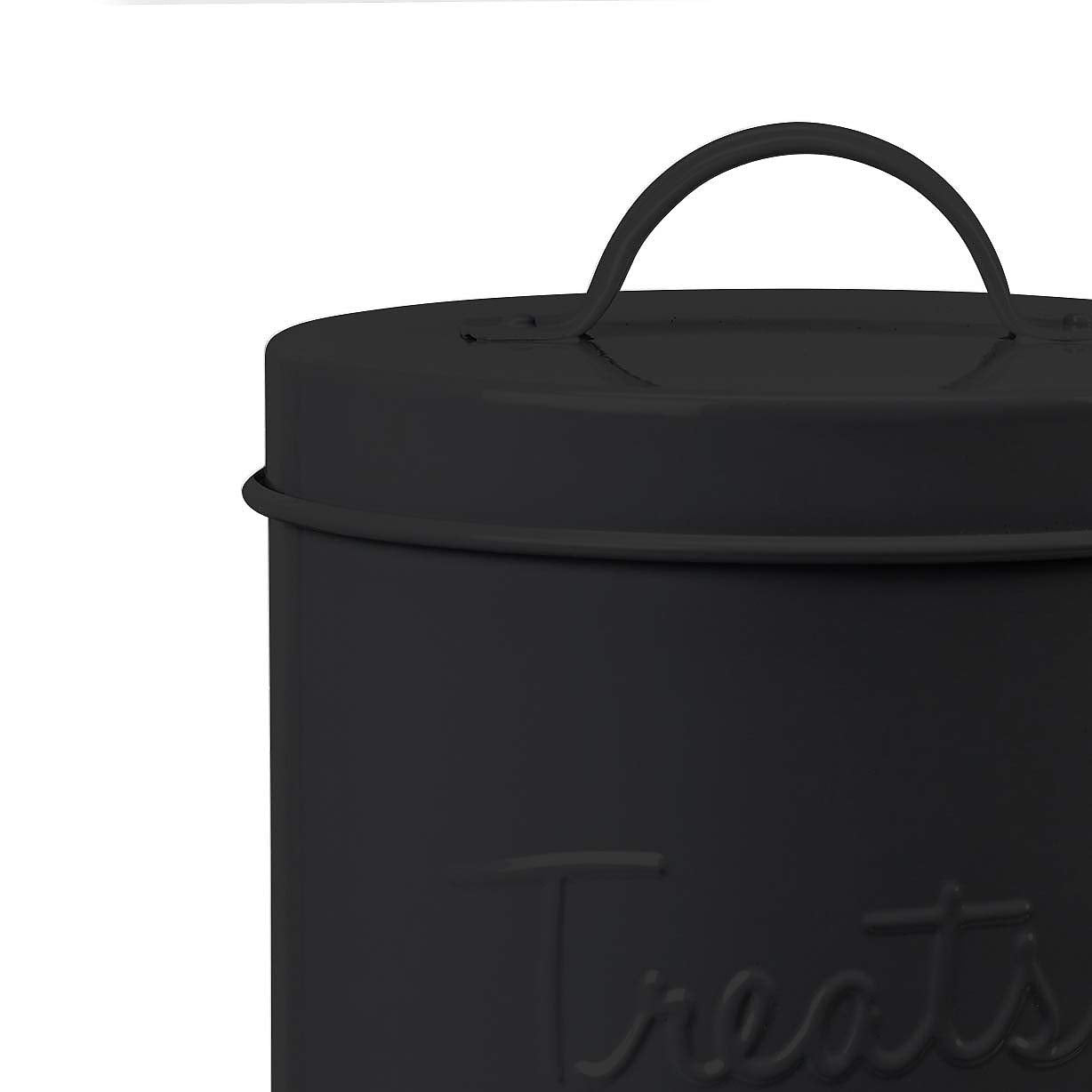 Amici Pet retro storage jar close-up showcases durable matte-black finish and food-safe practicality.