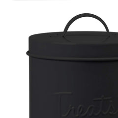 Amici Pet retro storage jar close-up showcases durable matte-black finish and food-safe practicality.