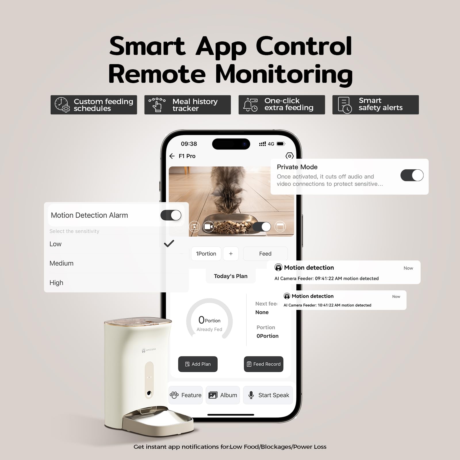 Amicura F1 Pro dual-band WiFi ensures reliable remote feeding.