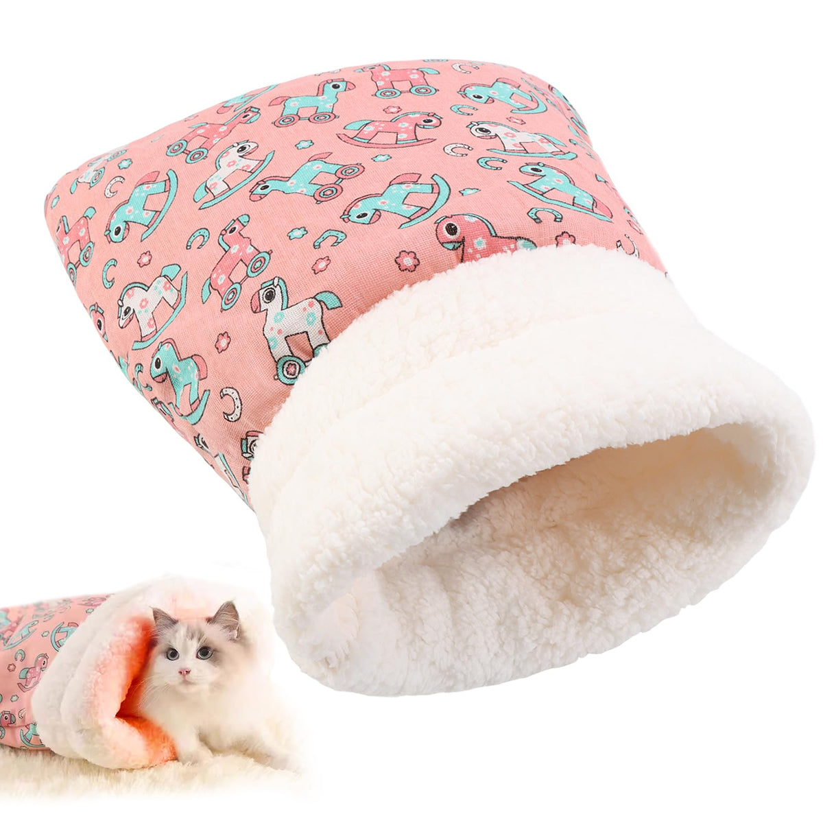 AMIITRY cat sleeping bag front view—cozy wrap for warm winter naps.