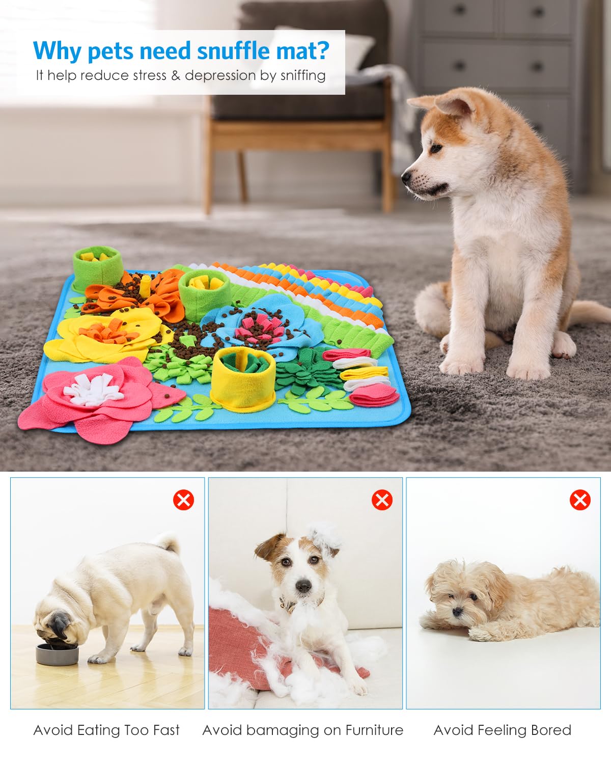 AMIR Snuffle Mat 20x20 inches fits most dogs for interactive sniffing games