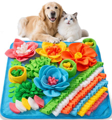 AMIR Snuffle Mat with flower design hides treats to encourage slow feeding and sniffing