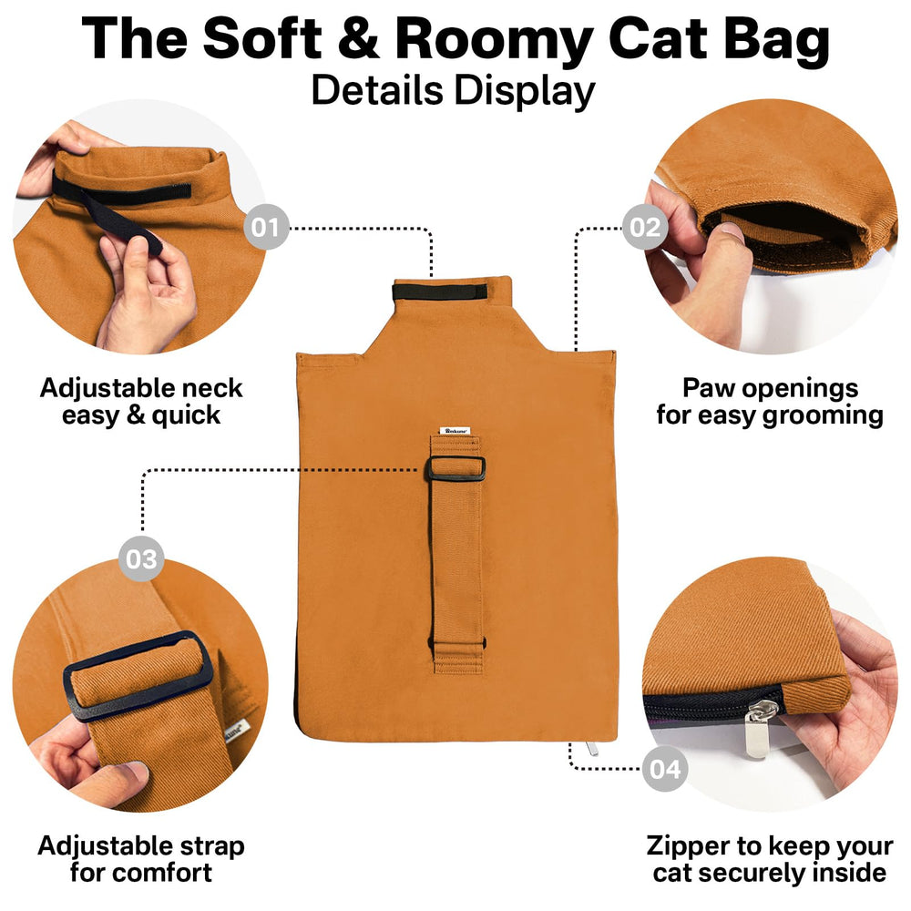 Amkune Cat Carrier Pouch adjustable strap for comfortable carrying across the body.