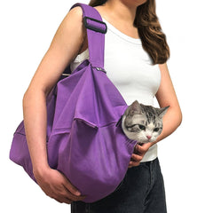 Amkune Cat Carrier Pouch close-up shows soft fabric for calm, close contact.