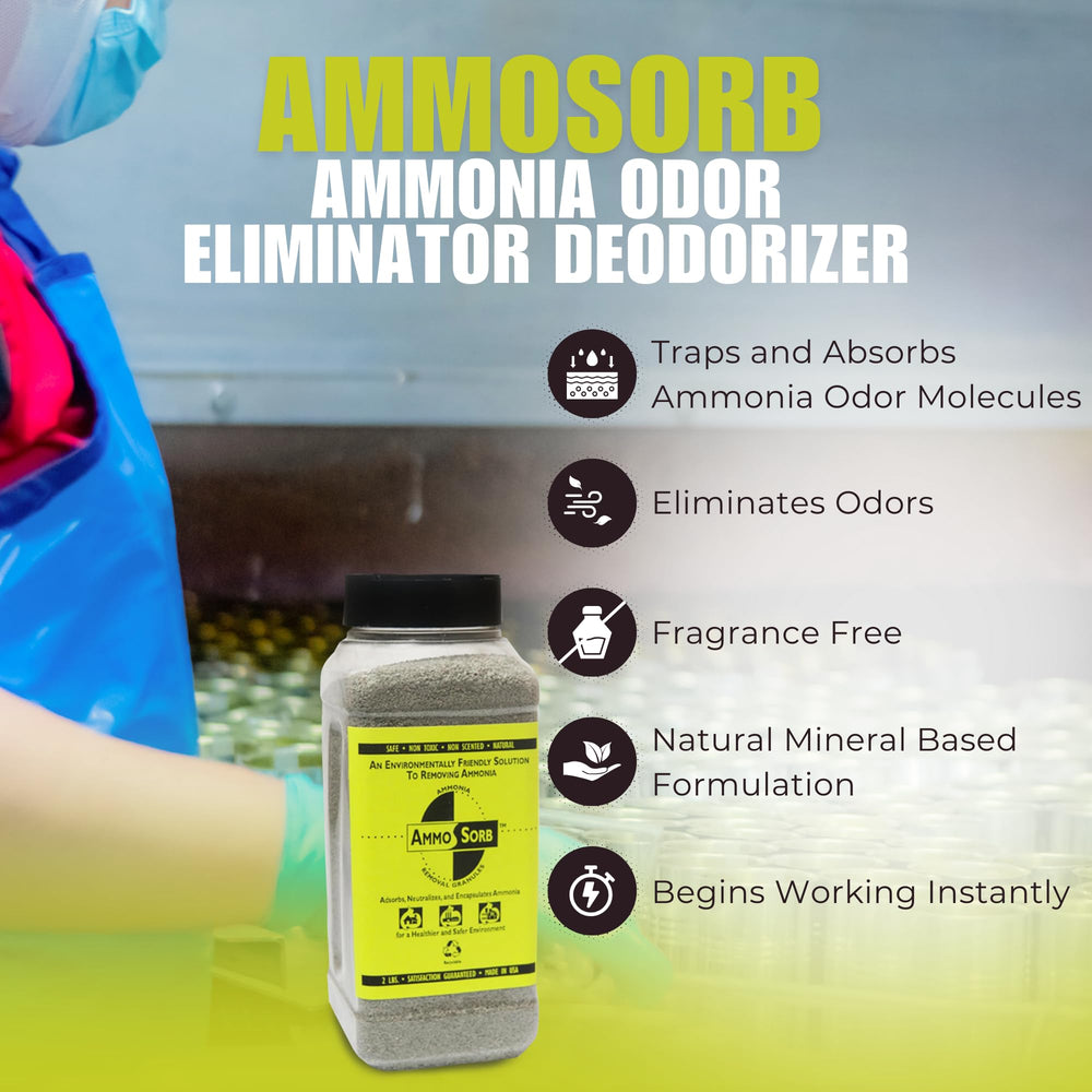 AmmoSorb carpet deodorizer action closeup illustrates deep odor removal for carpets